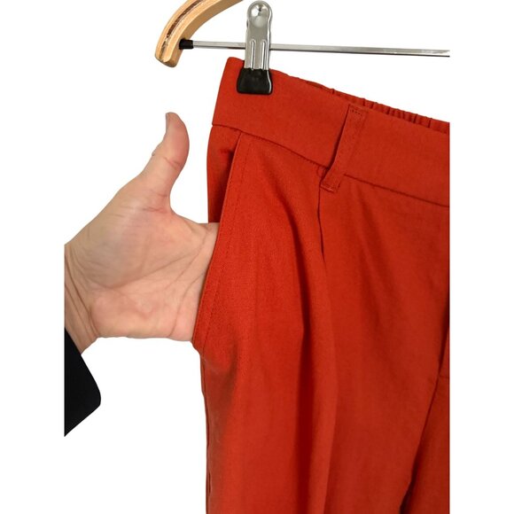 Willit Womens Red Linen-Blend Straight-Leg Pants High Elastic Waist - Picture 5 of 8